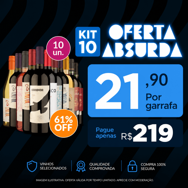 Kit 10 Vinhos - R$21,90 por Garrafa - Imposto Zero