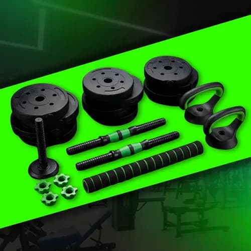 Kit Treino 6 Em 1 C/ Halter Kettlebell Anilha 20 Kg Academia - R$ 349,9