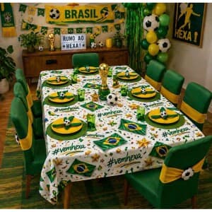 TOALHA DE MESA COPA DO MUNDO BRASIL FUTEBOL 2,20M x 1,50M PARA 8 CADEIRAS